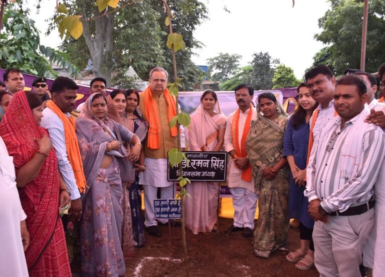 राजनांदगांव : विधानसभा अध्यक्ष डॉ. रमन सिंह ने ग्राम पार्रीकला में एक पेड़ मां के नाम अभियान अंतर्गत किया पौधरोपण