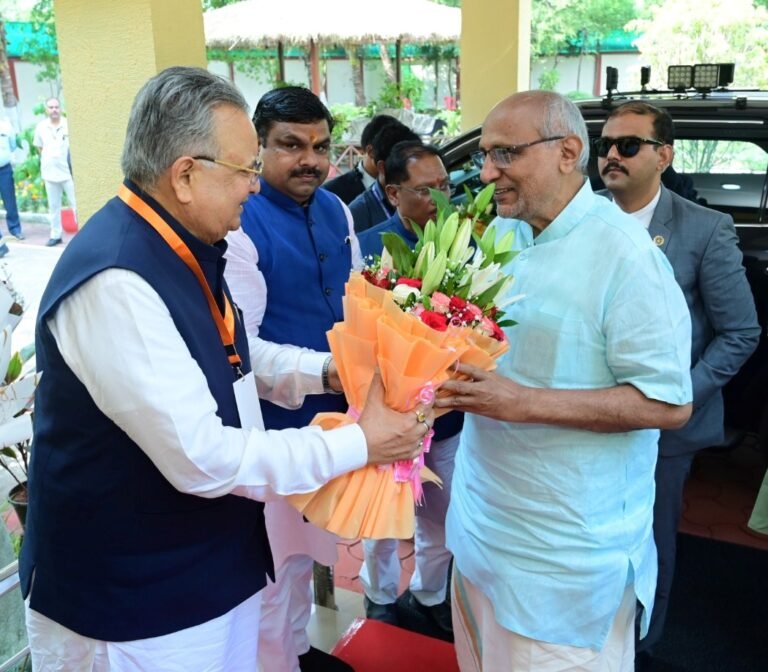 राजनांदगांव : उपराष्ट्रपति सीपी राधाकृष्णन का स्पीकर हाऊस राजनांदगांव में हुआ आत्मीय स्वागत